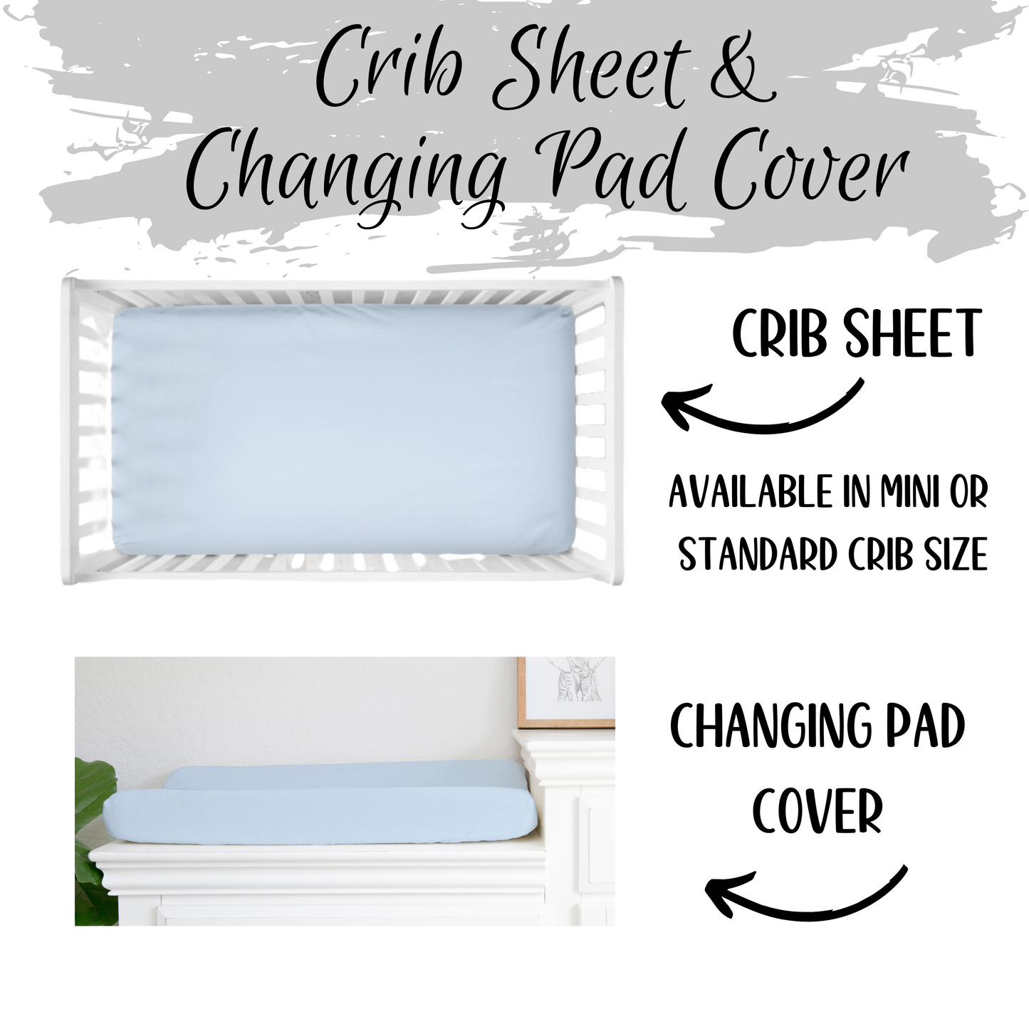 light blue crib sheet & light blue changing pad cover