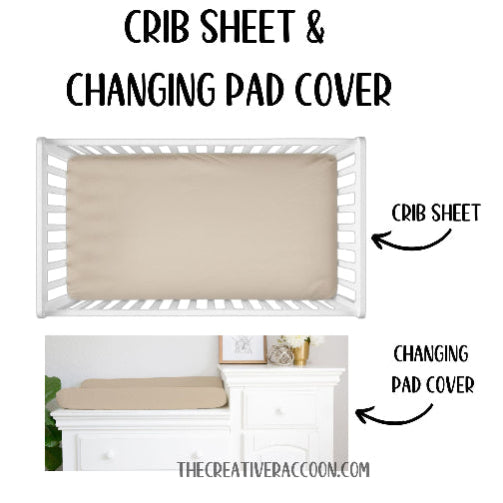 Neutral Crib Sheet Changing Pad Cover Safari Nursery Theme - THE CREATIVE RACCOON 