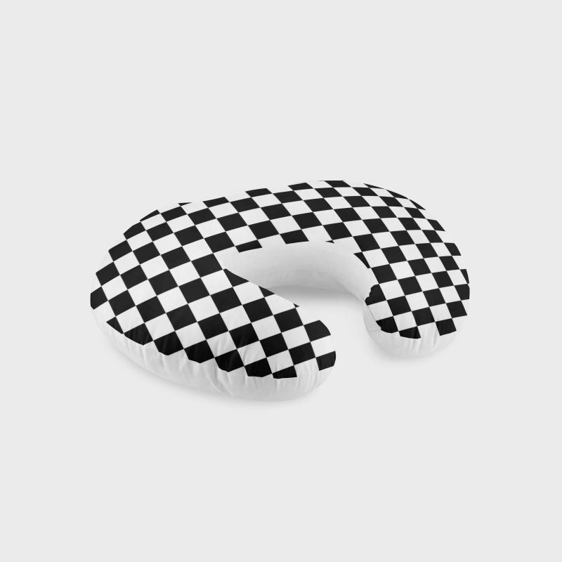 Black and white checkered U-shaped nursing pillow. Nursing Pillow Cover & Nursing Cover: Checkered - The Creative Raccoon