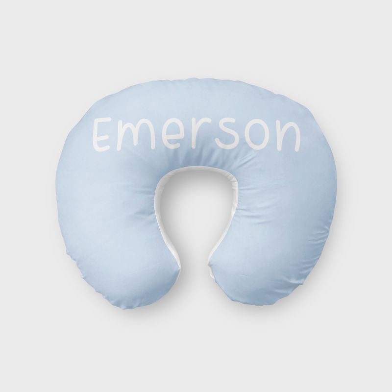 Light blue nursing pillow with white back, zipper closure, with 1 name added.
Nursing Pillow Cover & Nursing Cover: Light Blue - The Creative Raccoon