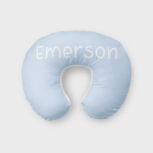 Light blue nursing pillow with white back, zipper closure, with 1 name added.
Nursing Pillow Cover & Nursing Cover: Light Blue - The Creative Raccoon