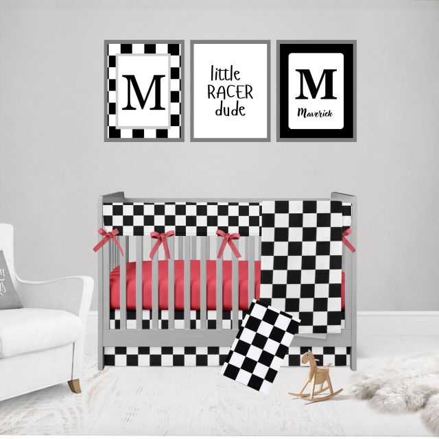 Racing Checkered Crib Bedding Set - The Creative Raccoon