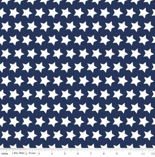 Star Fabric, Navy Blue Cotton Fabric, Riley Blake - The Creative Raccoon