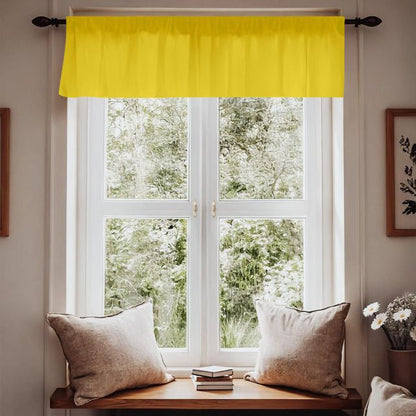 Yellow curtain on a window with a wooden bench and pillows below
Yellow Window Valance, Nursery Room Curtain - The Creative Raccoon
