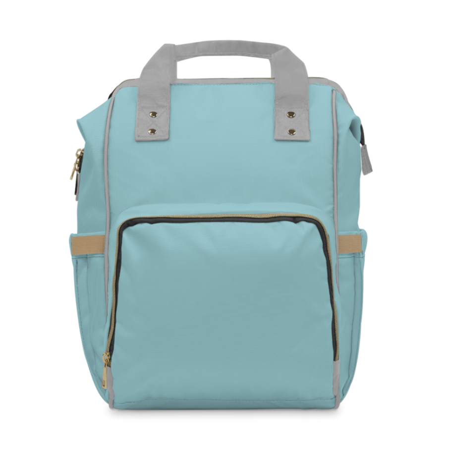 aqua diaper bag, shown with light gray straps. Straps color can be changed. 