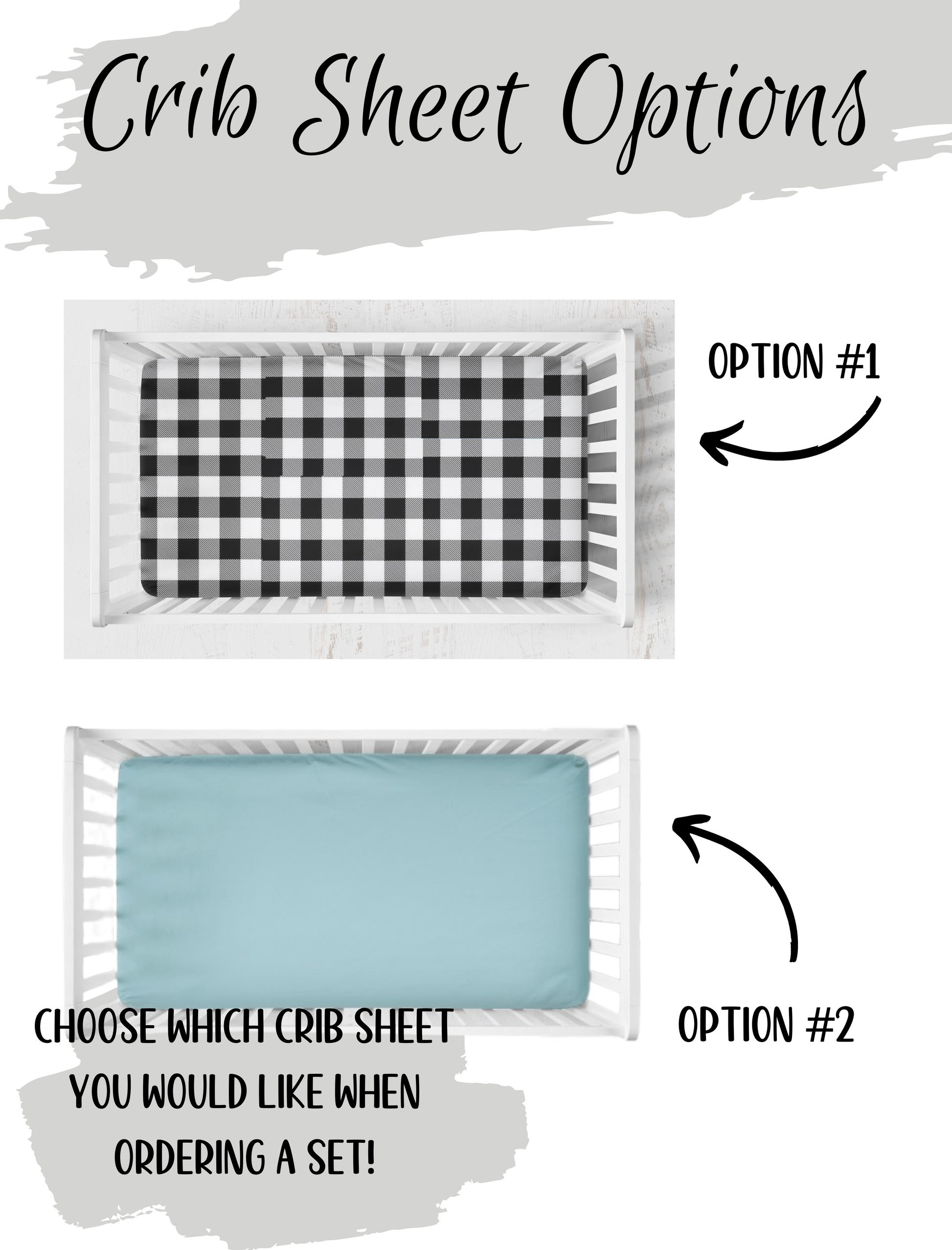 pick your crib sheet - black gingham crib sheet or aqua crib sheet.