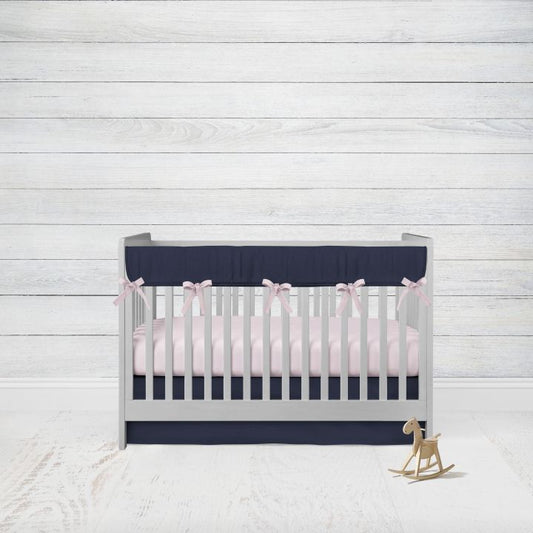 Baby Girl Crib Sets, Navy & Light Pink Crib Bedding for Girls - The Creative Raccoon