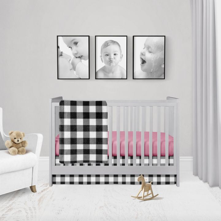 Baby Girl Gingham Check Crib Bedding Hot Pink, 3 Piece Set - The Creative Raccoon