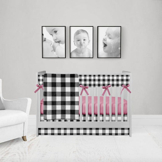 Baby Girl Gingham Check Crib Bedding, Hot Pink, 4 Piece Set - The Creative Raccoon
