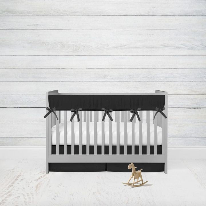 Black Crib Bedding Set, Rail Cover & Crib Skirt - The Creative Raccoon