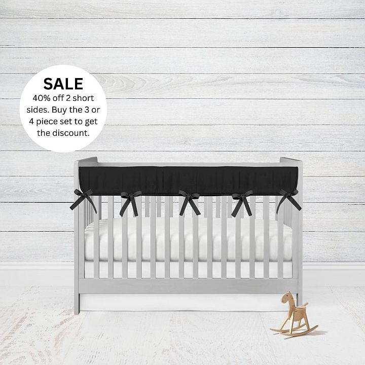 Black Crib Bedding Set, Rail Cover & Crib Skirt - The Creative Raccoon