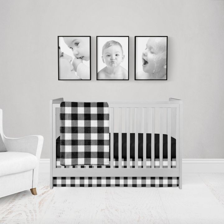 Black Gingham Crib Bedding, 3 Piece Set, Black & White Nursery Bedding - The Creative Raccoon