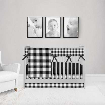 Black Gingham Crib Bedding, 4 Piece Set, Black & White Nursery - The Creative Raccoon