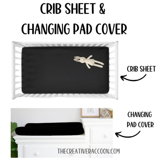 Black Mini Crib Sheet & Changing Pad Cover Set - The Creative Raccoon