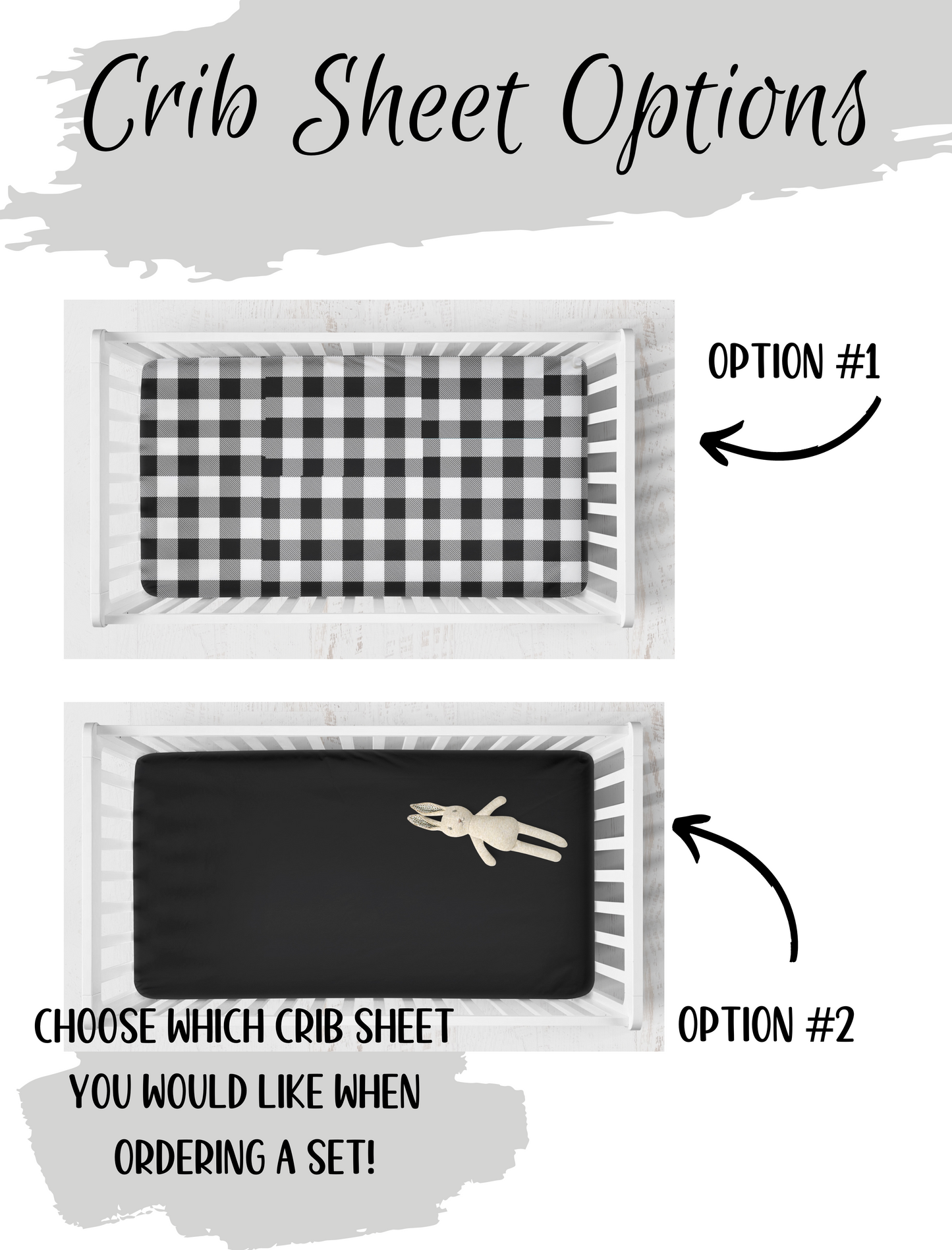 pick your crib sheet -  black gingham crib sheet or black crib sheet.