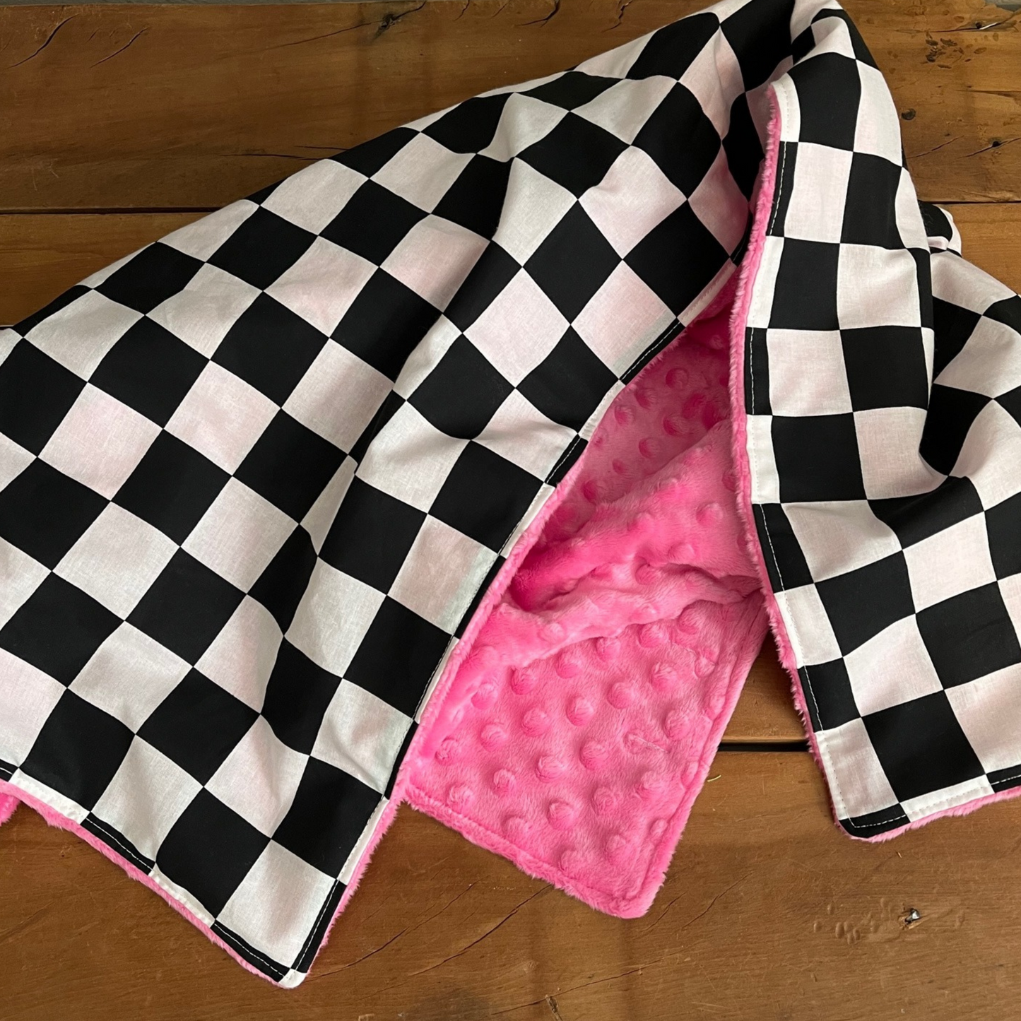 racing blanket with pink minky