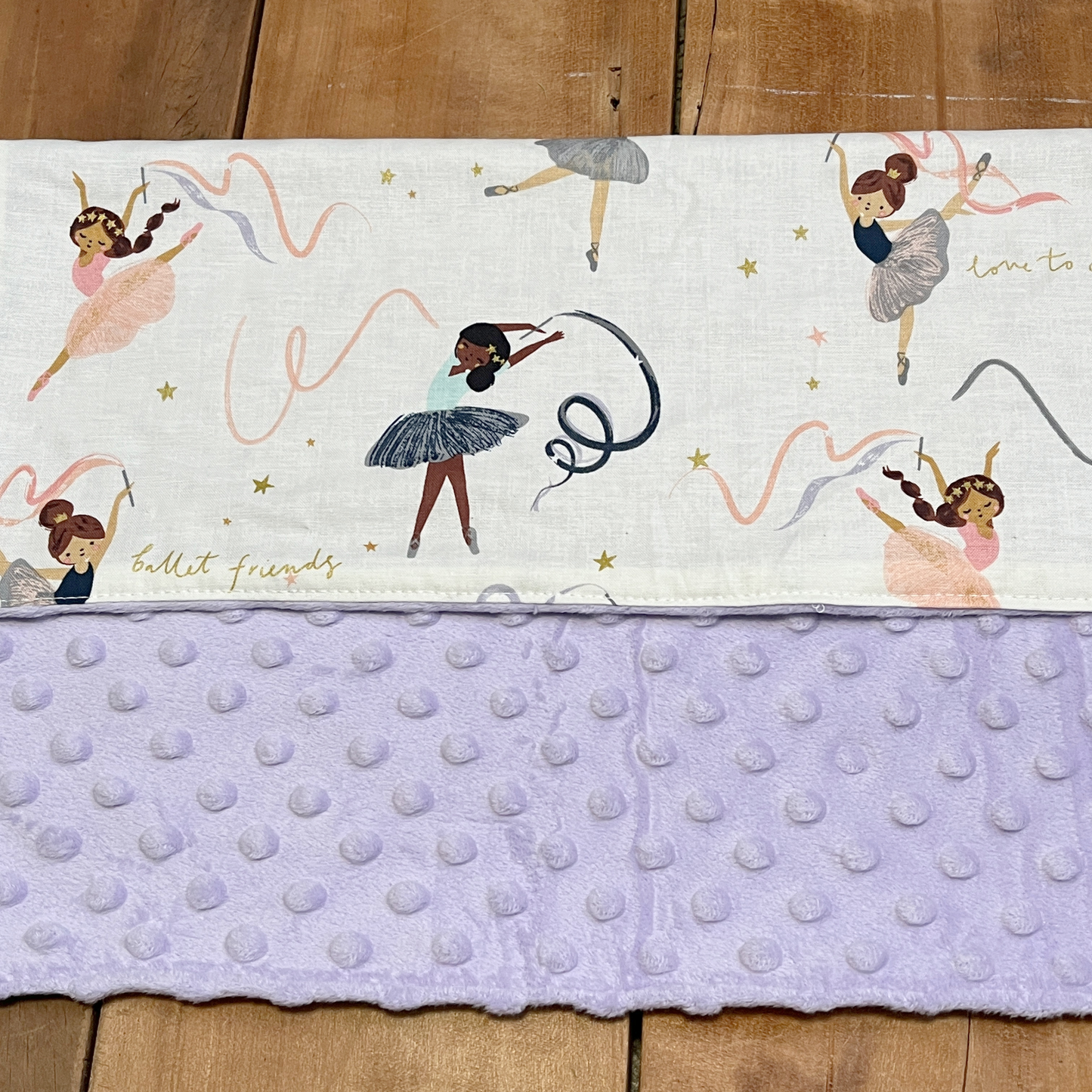 Twirling Ballerina blanket sizes vary, shown in lovey size