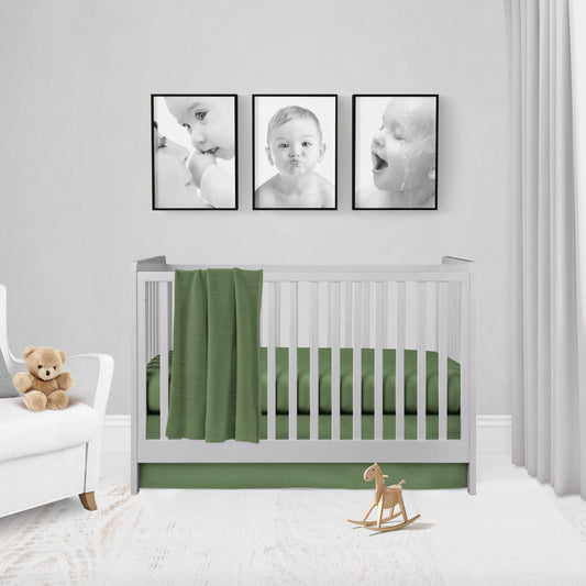 pine green baby blanket, crib sheet & crib skirt