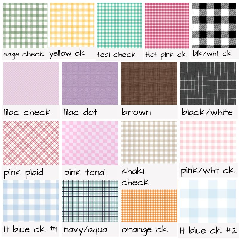 Collection of various checkered and plaid patterns with labels below each.