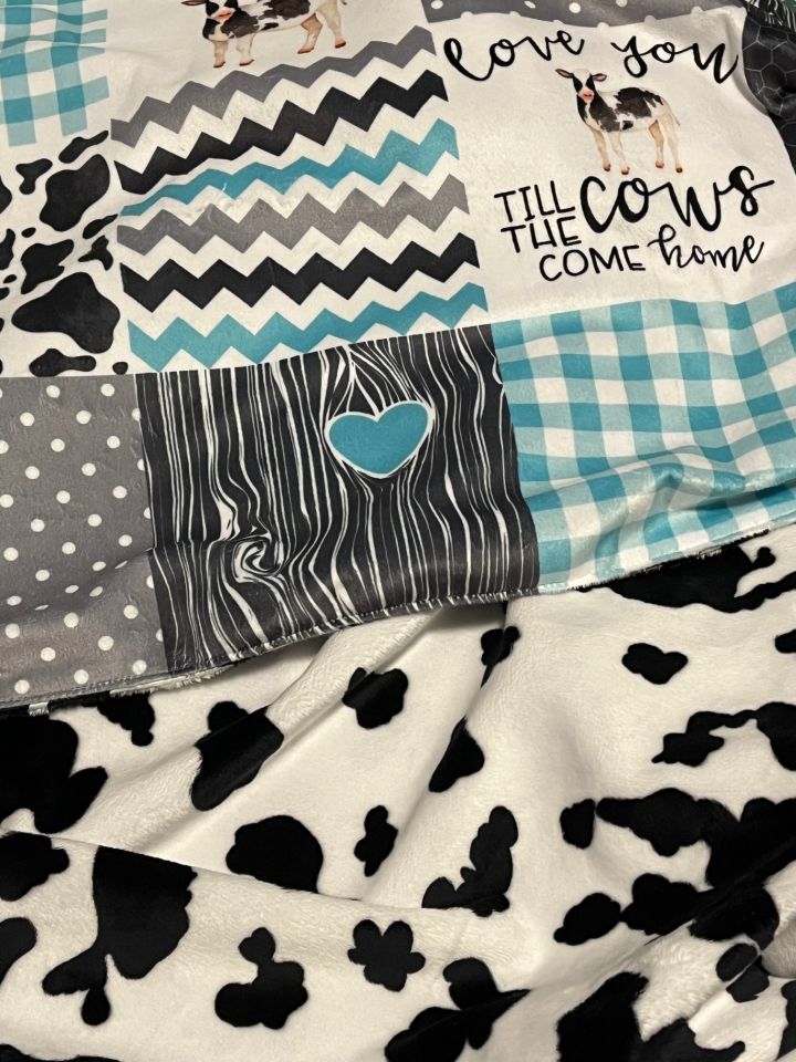 Cow Print Baby Blanket, Aqua & Gray Collection - The Creative Raccoon