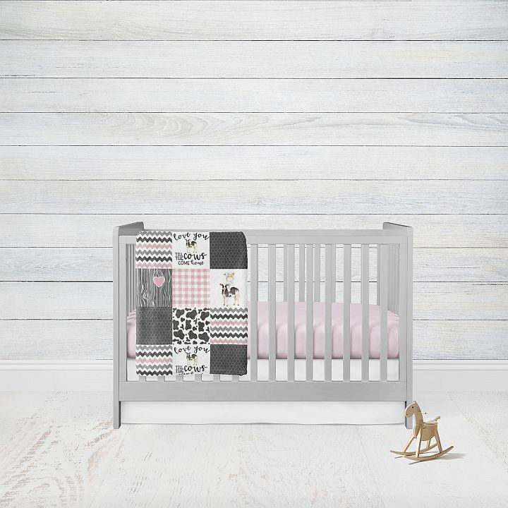 Cow Print Bedding, 2 - Piece Set, Farm Nursery Theme, Girl Baby Blankets - The Creative Raccoon