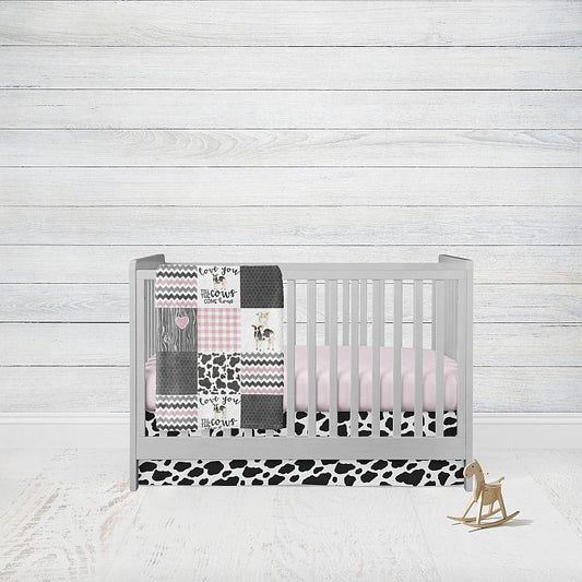 Cow Print Mini Crib Bedding, 3 - Piece Set, Pink Nursery - The Creative Raccoon