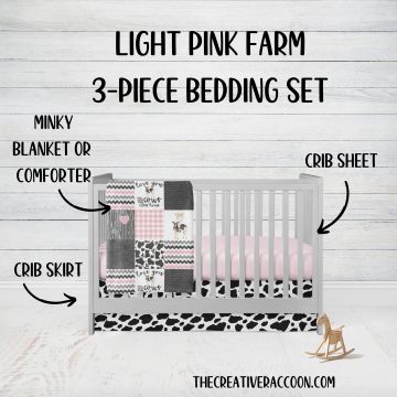 Cow Print Mini Crib Bedding, 3 - Piece Set, Pink Nursery - The Creative Raccoon