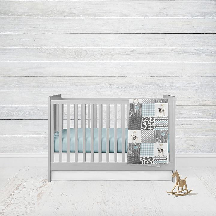 Cow Theme Crib Bedding, Aqua & Gray Collection, 2 Piece Set - The Creative Raccoon