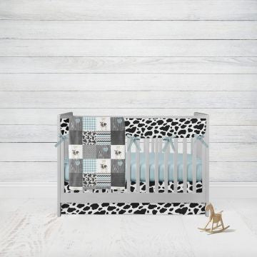 Cow Theme Crib Bedding, Aqua & Gray Collection, 4 Piece Set - The Creative Raccoon