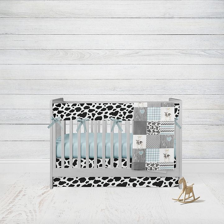 Cow Theme Crib Bedding, Aqua & Gray Collection, 4 Piece Set - The Creative Raccoon