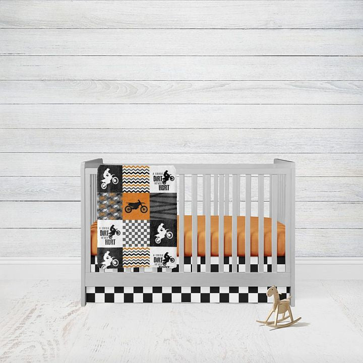 Crib Bedding Boys Motocross, Orange Baby Bedding Crib Sets, Dirt Bike Baby Blanket - The Creative Raccoon