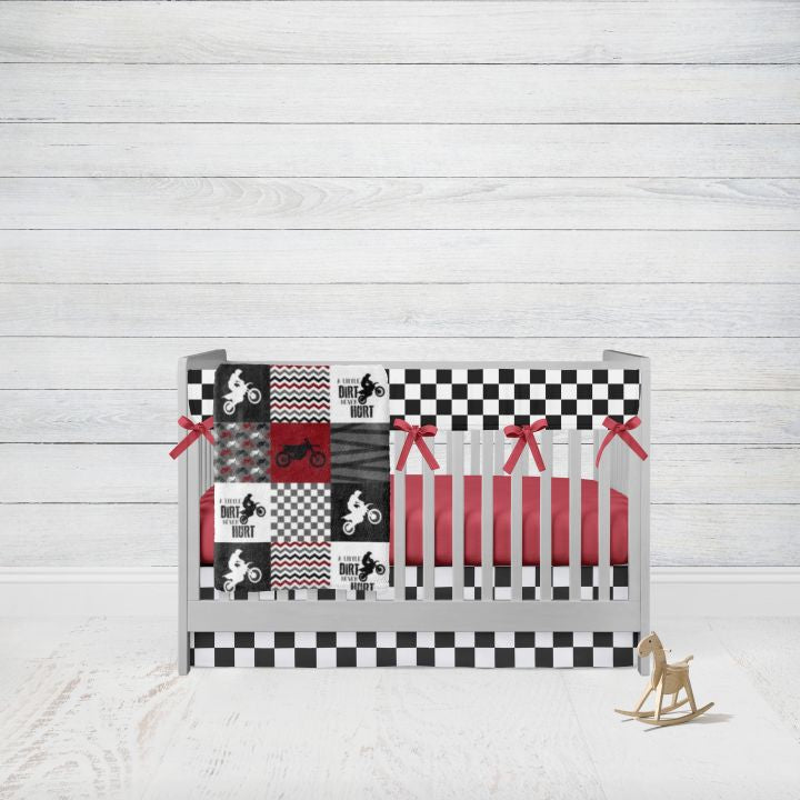 Crib Bedding Boys Motocross, Red Crib Bedding Set, Dirt Bike Baby Nursery - The Creative Raccoon