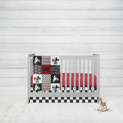 Crib Bedding Boys Motocross, Red Crib Bedding Set, Dirt Bike Baby Nursery - The Creative Raccoon