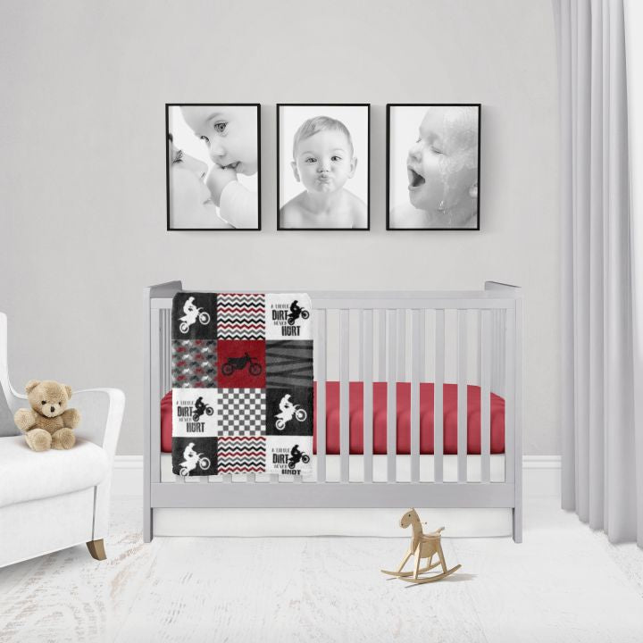 Crib Bedding Boys Motocross, Red Crib Bedding Set, Dirt Bike Baby Nursery - The Creative Raccoon