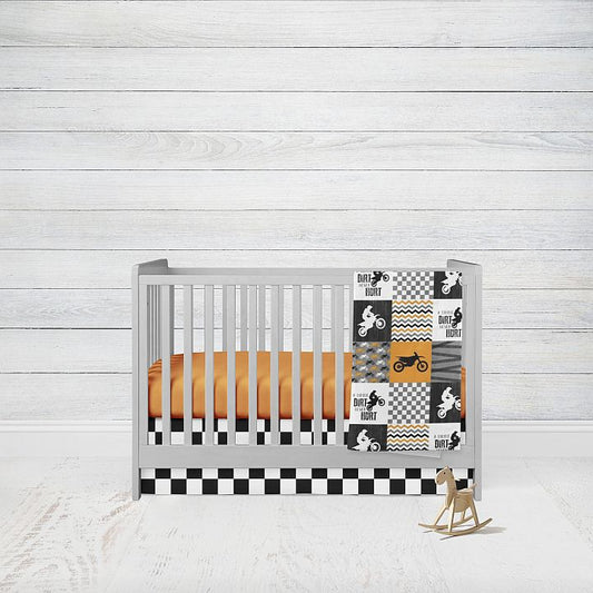 Crib Bedding, Crib Comforter, 3 - Piece Set, Dirt Bike Nursery Theme Boy - The Creative Raccoon
