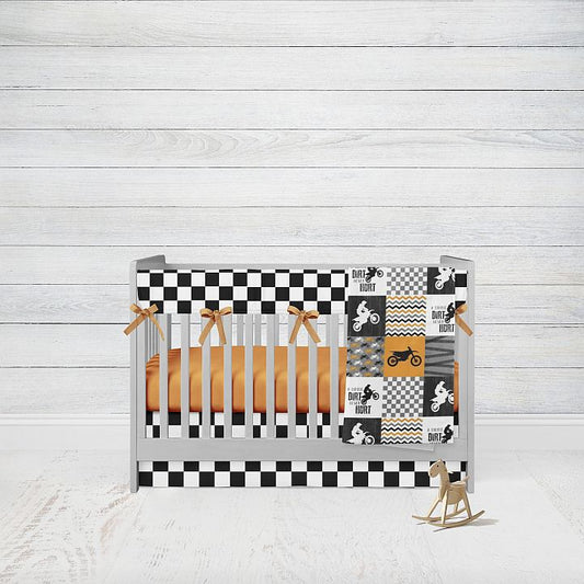 Crib Bedding, Crib Comforter, 4 - Piece Set, Dirt Bike Nursery Theme Boy - The Creative Raccoon