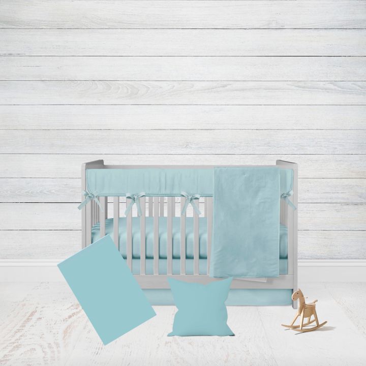 Crib Bedding Sets, 6 - Piece Set, Personalized Baby Blanket, Aqua Nursery - The Creative Raccoon