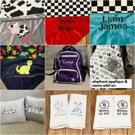 examples of items we have embroidered on for customers