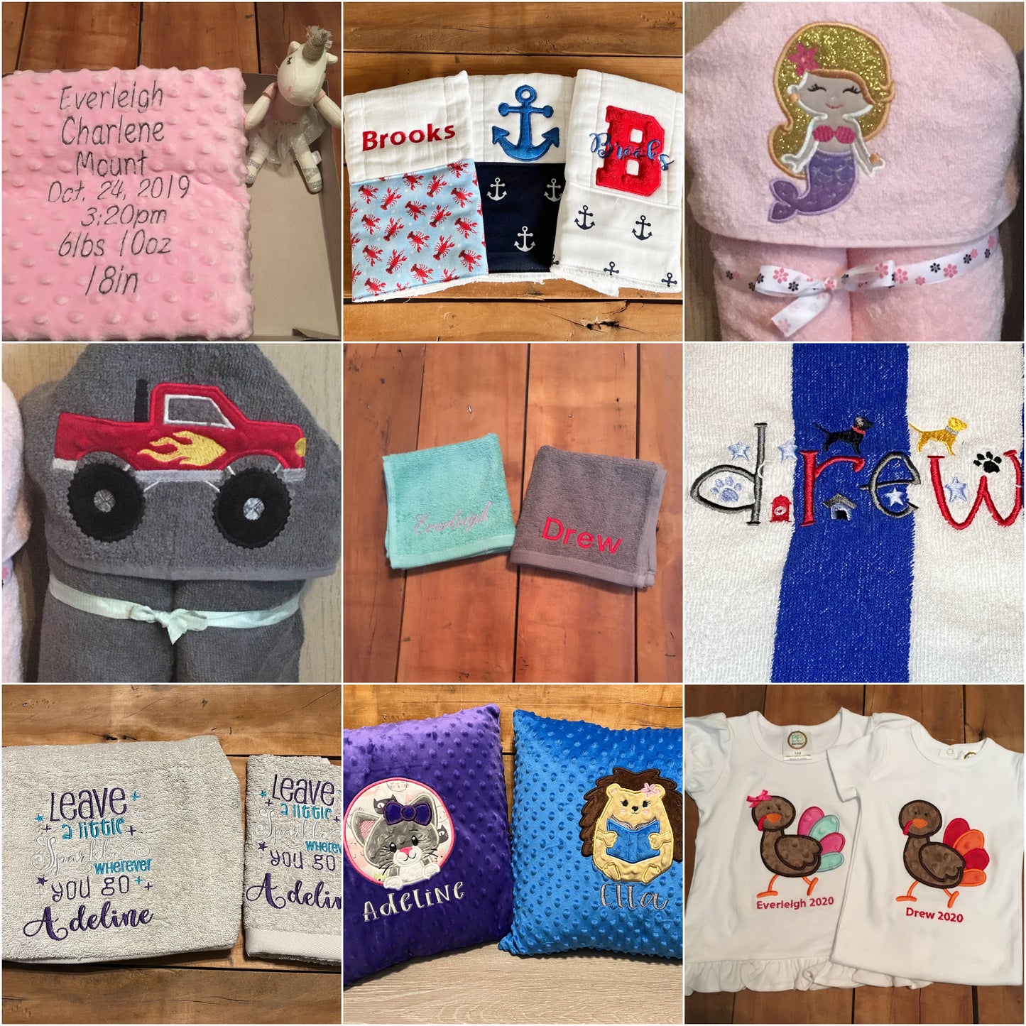 examples of items we have embroidered on for customers