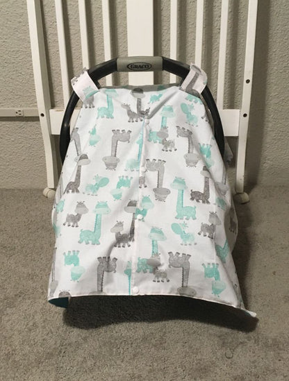 Giraffe Car Seat Canopy Cover, Safari Nursery Theme - The Creative Raccoon