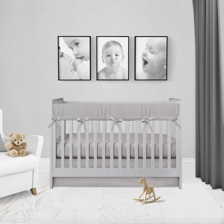 Gray Mini Crib Bedding Sets, Crib Rail Cover, Gray Crib Sheet, Crib Bed Skirt - The Creative Raccoon