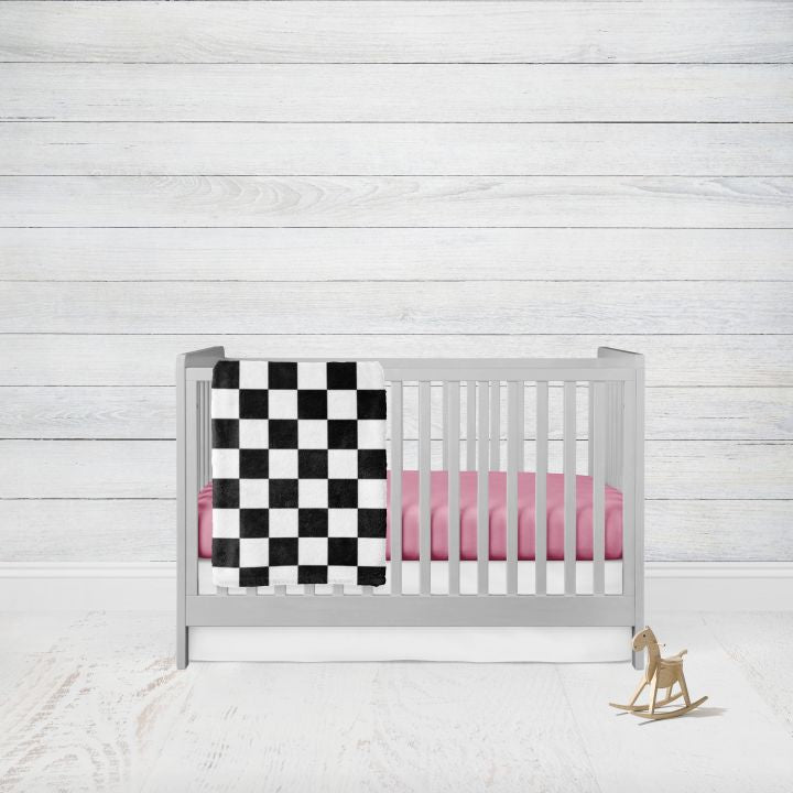 Hot Pink Crib Bedding Set, 2 - Piece, Racing Nursery - The Creative Raccoon