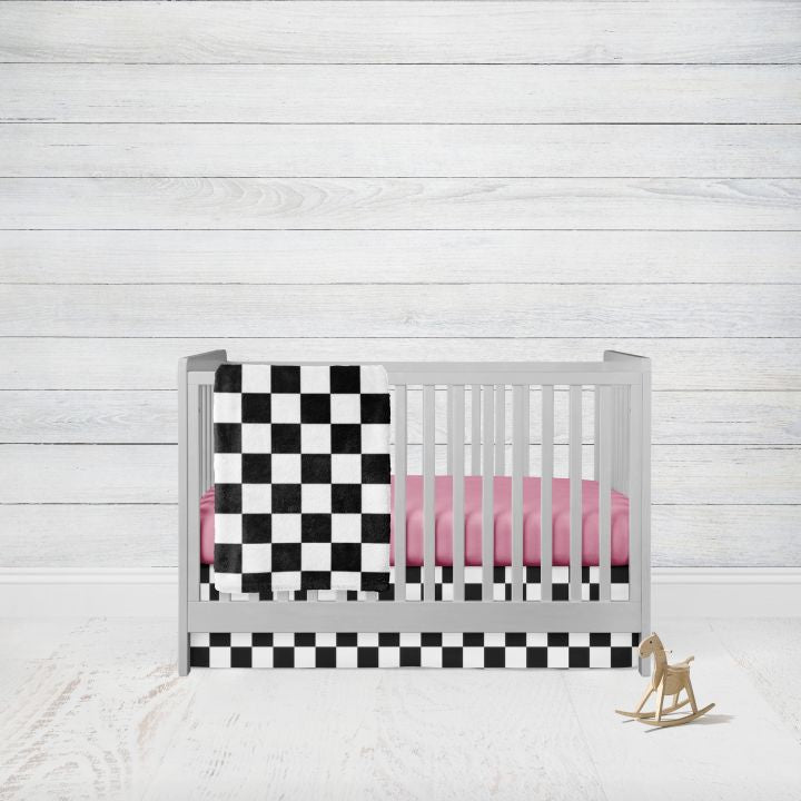Hot Pink Crib Bedding Set, 3 - Piece, Racing Nursery - The Creative Raccoon