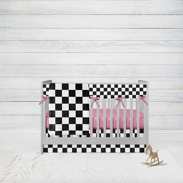 Hot Pink Crib Bedding Set, 4 - Piece, Racing Nursery - The Creative Raccoon