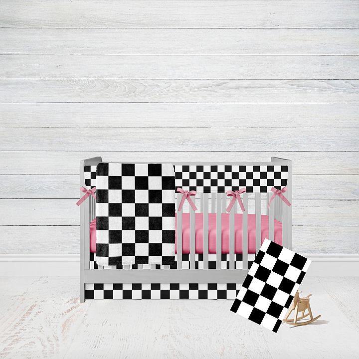 Hot Pink Crib Bedding Set, 5 - Piece, Racing Nursery - The Creative Raccoon