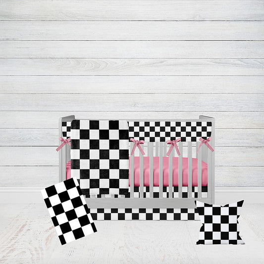 Hot Pink Crib Bedding Set, 6 - Piece, Racing Nursery - The Creative Raccoon