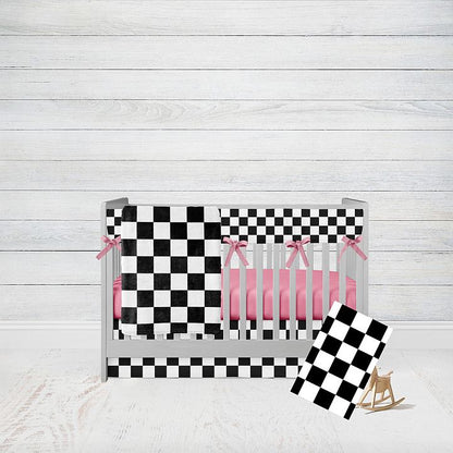 Hot Pink Mini Crib Bedding Set, 5 - Piece, Racing Nursery - The Creative Raccoon
