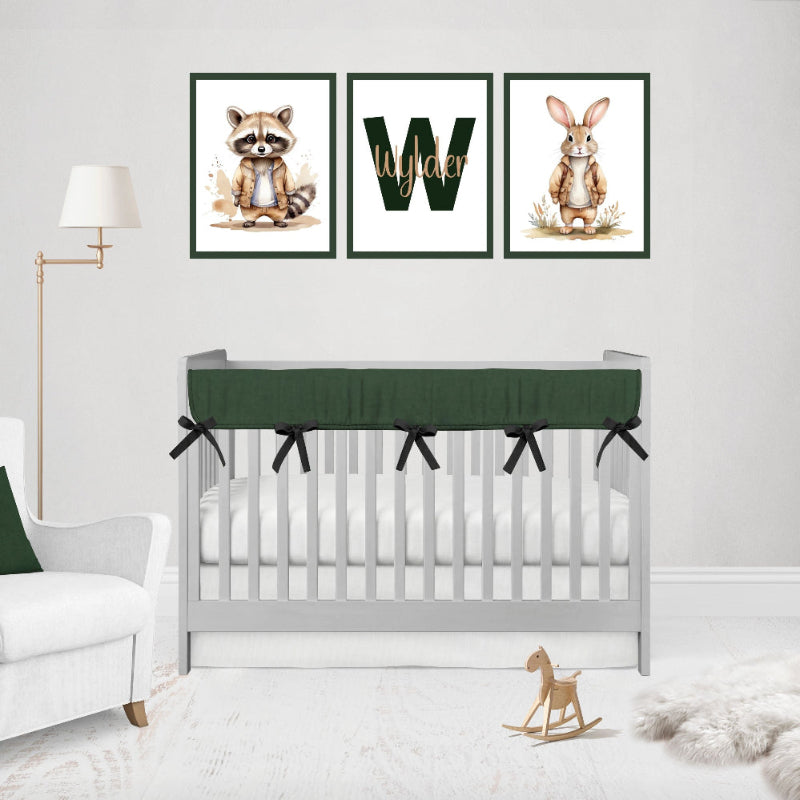 Hunter Green Crib Rail Cover for Teething, Boy Nursery Bedding - The Creative Raccoon