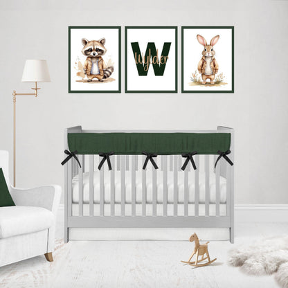 Hunter Green Crib Rail Cover for Teething, Boy Nursery Bedding - The Creative Raccoon