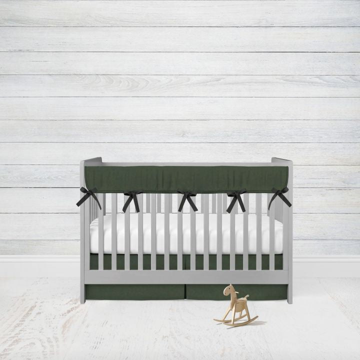 Hunter Green Mini Crib Bedding Set, Mini Crib Skirt, Mini Crib Rail Cover - The Creative Raccoon